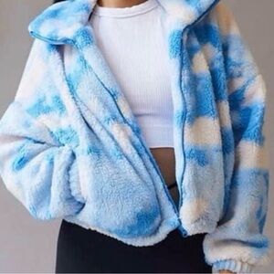 Urban Outfitters Blue & White Cloud Sherpa Plush Teddy Jacket